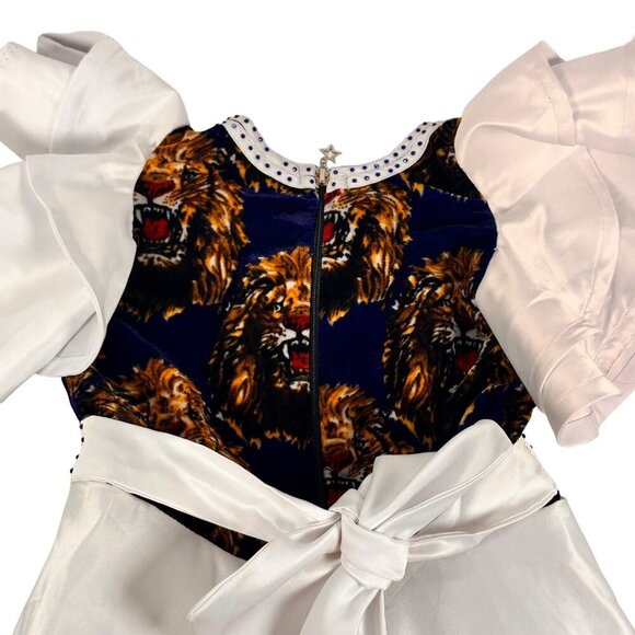 Girls Lion Print Puff Sleeve Handmade Dress Costume Fancy Halloween Unique Party - Picture 6 of 12